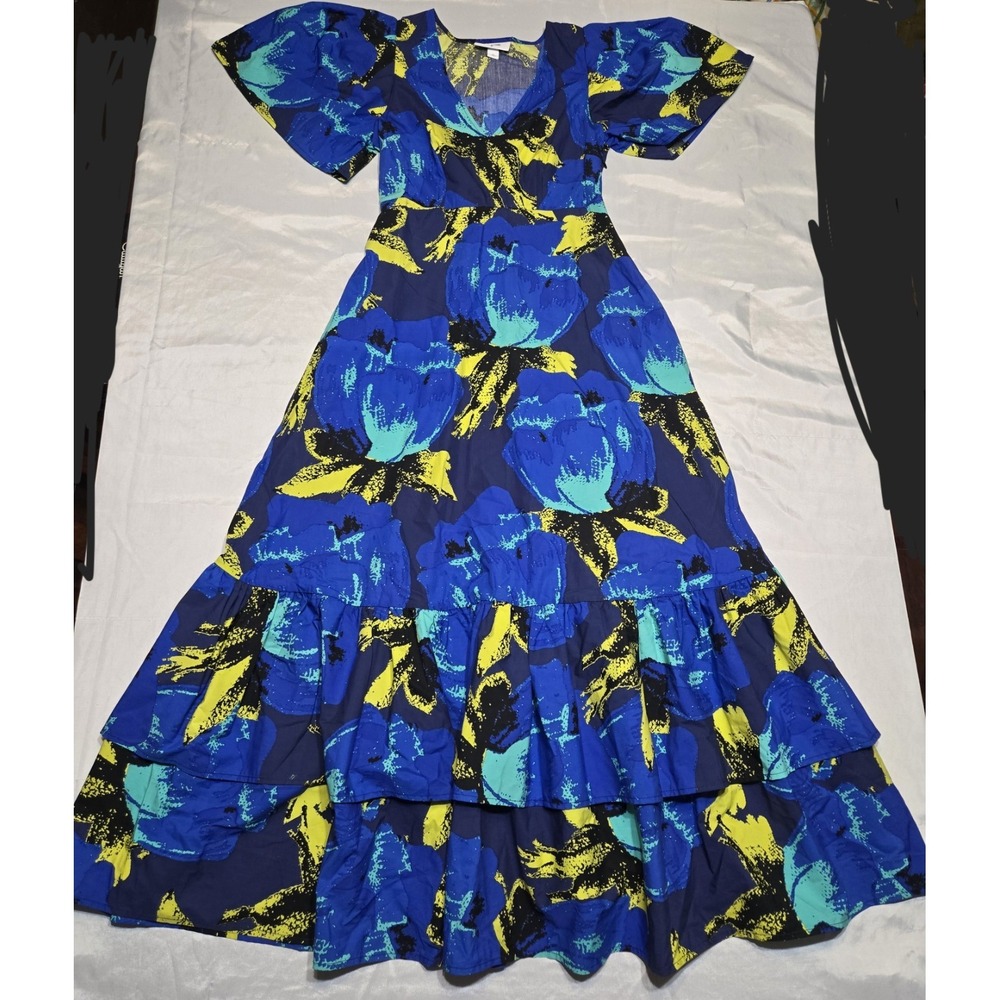Christopher John Rogers Target Floral Puff Sleeve Maxi Dress Sz 0 Tiered Cotton